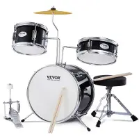 Vevor 3-delige drumset met verstelbaar pedaal, twee paar drumstokken, 20 cm tom drum, 25 cm snaredrum, 36 cm basdrum, drumset voor kinderen, zwart