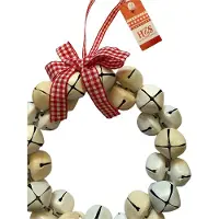H&S - Kerstkrans - Bellen - Roomwit - Glitters - Kerst 17cm doorsnee - Kerstdecoratie