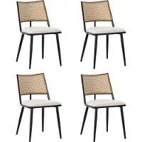 Merax Set van 4 Eetkamerstoelen - Rattan Stoelen met Kunstleer Zitting - Zwart