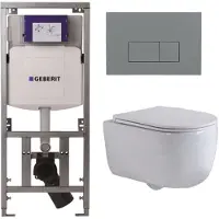 Geberit QeramiQ Dely Swirl Toiletset - 36.3x51.7cm - UP320 inbouwreservoir - met Burda frame - slimzitting - bedieningsplaat licht grijs - rechthoekige knoppen - wit mat