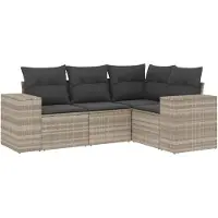 vidaXL 4-delige Loungeset met kussens poly rattan lichtgrijs