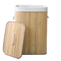 Ceruzo Bamboe Wasmand met Deksel - 72L - Bamboe - Binnenzak Wasbaar - Wassorteerder - Handvaten-Naturel