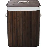 Ceruzo Bamboe Wasmand met Deksel - 72L - Bamboe - Binnenzak Wasbaar - Wassorteerder - Handvaten- Bruin