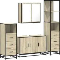 vidaXL 4-delige Badkamermeubelset bewerkt hout sonoma eikenkleurig