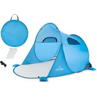 Outtec Strandschelp met UV-Beschermend Dak - Pop-up Tent, Strandzonwering, Windbescherming, Strandtent - voor Baby's, Kinderen en Volwassenen