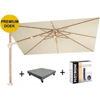 Platinum Challenger T2 premium parasol 260x350 cm teak champagne met 90KG voet en hoes