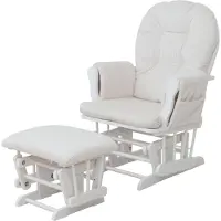 MCW Relaxfauteuil -C76, schommelstoel schommelstoel met kruk stoffen koord 320g/m² Oeko-Tex ~ crème frame wit