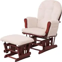 Mendler Relaxfauteuil -C76, schommelstoel schommelstoel met kruk stoffen koord 320g/m² Oeko-Tex ~ crème donker frame