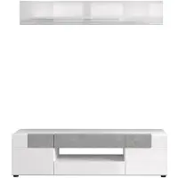 Ebuy24 Tokyo TV-meubel 2 deuren, 2 laden, 1 plank en extra tv-plank, wit hoogglans.