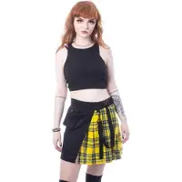 Chemical Black - Rockabilly Minirok - Infinity Skirt - XS tot L - voor Vrouwen - zwart-geel - Maat L