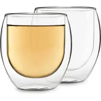 Feelino 2x Theekop van glas dubbelwandig, Theeglazen met 410ml dubbelwandige theeglazen, Theeglas vaatwasserbestendig, Thermo-theeglazen, Theeglazen met zweefeffect