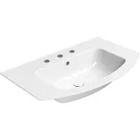 Sapho Gebogen keramiek wastafel geslepen onderkant met 3 kraan gaten pura 82x49 cm wit extraglaze