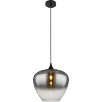 Globo Lighting hanglamp, metalen behuizing, mat zwart, rookkleurig glas, helder naar boven, zwart textielkabel, verstelbare hoogte, diameter: 400mm, hoogte: 1200mm, exclusief 1x E27 lamp, 60W, 230V