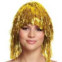 Henbrandt Folie verkleedpruik - 2x - tinsel - dames - goud - disco/eighties thema