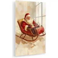 MuchoWow Glasschilderij 120x180 cm - Schilderij acrylglas - Kerst - Slee - Kerstman - Foto op glas - Muurdecoratie woonkamer - Wanddecoratie slaapkamer - Schilderijen