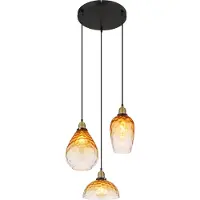 Globo 3-lichts hanglamp rond Salvy amber glas honinggraat