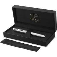 Parker Sonnet Ciselé Special Edition vulpen, dop, huls en detail met palladium afwerking, medium, 18k massief gouden penpunt, zwarte inkt en converter