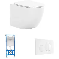 Vente-unique Set voor glanzend witte hang-wc met voorwandsysteem en bedieningsplaat - JAVOINE