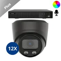 Dutch Security Systems 12x Beveiligingscamera set - Bedraad - Sony Dome Plus AI-ISP Full Color 2K - Zwart -