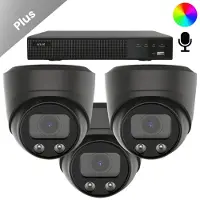 Dutch Security Systems 3x Beveiligingscamera set - Bedraad - Sony Dome Plus AI-ISP Full Color 2K - Zwart -