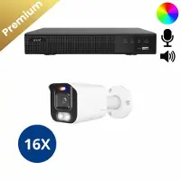 Dutch Security Systems 16x Beveiligingscamera set - Bedraad - Sony Bullet Premium 4K - Dual Light - Two-Way Audio - Wit -