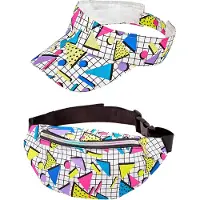 Widmann 80's Set Heuptasje en Zonneklep Funky Wit