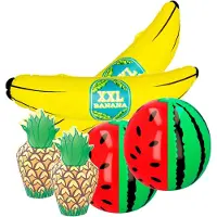 Boland Opblaasbare fruit mix - 2x banaan 71 cm - 2x Watermeloen 35 cm - 2x ananas 35 cm - decoratie opblaas artikelen - Hawaii party