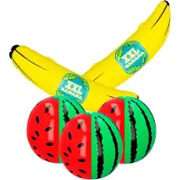 Boland Opblaasbaar fruit mix pakket - 2x banaan 80 cm en 3x Watermeloen 35 cm - deco opblaasartikelen