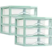 PlasticForte ladeblokje - bureau organizer - 2x - met 3 lades - transparant/groen - L18 x B21 x H17 cm - kunststof