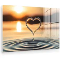 MuchoWow Glasschilderij 180x120 cm - Schilderij acrylglas - Hart - Water - Zonsondergang - Natuur - Zen - Foto op glas - Muurdecoratie woonkamer - Wanddecoratie slaapkamer - Schilderijen