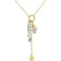 CO88 Collection - 8CN-26464 - schakelketting vrouwen met parels, schelpen en blauwe kralen - goudkleurig