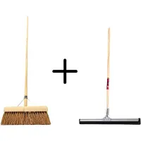Synx Store Synx Tools Coco binnenbezem 30cm + Vloertrekker 35cm met Steel 150cm - Zaalveger – Vloerreiniger – Moppen - Zachte bezem kokos Met steel 150cm
