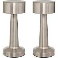 Atmosphera portable tafellamp Caracas - 2x - H21 cm - zilver - draadloos/oplaadbaar - binnen/buiten - aanraaksensor