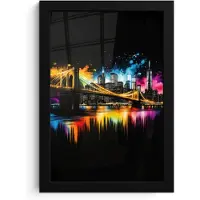 PosterMonkey Poster in lijst - Fotolijst 20x30 cm - Posters - Skyline - Brug - Verlichting - Kleuren - Posterlijst zwart - Decoratie - Wanddecoratie woonkamer - Muurdecoratie slaapkamer