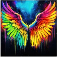 PosterMonkey Poster 75x75 cm - Regenboogkleuren - Vleugels - Magisch - Posters - Kamer decoratie - Wanddecoratie woonkamer - Muurdecoratie slaapkamer