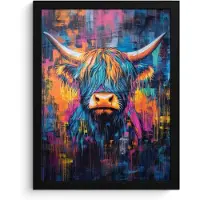 PosterMonkey Poster in lijst - Fotolijst 30x40 cm - Posters - Schotse Hooglander - Abstract - Kleurrijk - Posterlijst zwart - Decoratie - Wanddecoratie woonkamer - Muurdecoratie slaapkamer