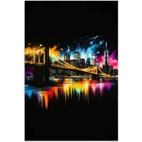 PosterMonkey Poster 40x60 cm - Skyline - Brug - Verlichting - Kleuren - Posters - Kamer decoratie - Wanddecoratie woonkamer - Muurdecoratie slaapkamer