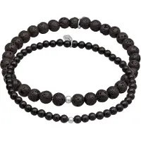 KUZZOI - Armband - Heren Set zwart met lava en onyx in 925 sterling zilver - Heren
