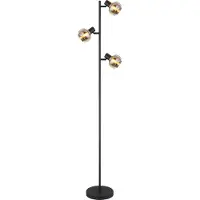 Globo Zwarte vloerlamp Tokki 3-lichts amber smoke glas