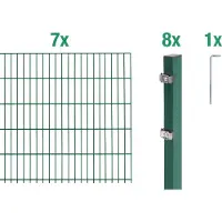 Alberts 646417 dubbelstaafmat hekwerk als 16-delige complete hekwerkset, groen, hoogte 80 cm, lengte 14 m