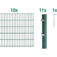 Alberts 646370 dubbelstaafmat hekwerk als 22-delige complete hekwerkset, groen, hoogte 80 cm, lengte 20 m