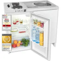 Exquisit KK1085 minikeuken met kookplaat, koelkast 76 l, spoelbak, aanrecht, wit