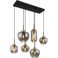 Globo Lighting 6-lichts hanglamp Matt zwart met hout