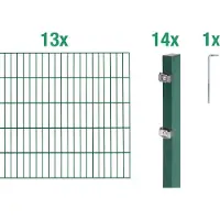 Alberts 646356 dubbelstaafmat hekwerk als 28-delige complete hekwerkset, groen, hoogte 80 cm, lengte 26 m
