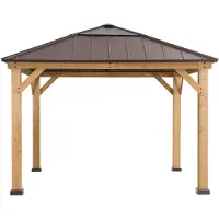 Sunjoy Gazebo luxe tuinpaviljoen in cedarwood/bruin powder coated staal met lichtdoorlatende hard-top 335 x 335cm