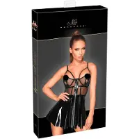 Noir - lakleren jurkje met netstof inzet - zwart - XL