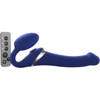 Strap-On-Me - strap-on vibrator met luchtdruk stimulatie - siliconen blauw