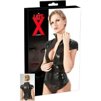 Late X Latex dames top met rits en korte mouwen (zwart)