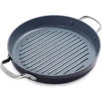 Greenpan Valencia Pro Aluminium Grillpan 28cm - PFAS-vrije antikleeflaag - Grillpan inductie - Keramische pan - Ovenbestendig tot 220°C - RVS handgrepen - Geribbeld kookoppervlak - Grijs
