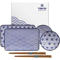Tokyo Design Studio Nippon Sushi Set 6 Stuks Wave/star - Dinerborden Porselein Blue - 15330